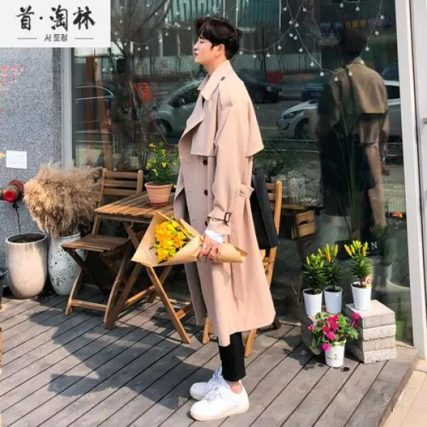 남자 봄 가을 트렌치코트 무릎 추세 성격을 통해 자기 재킷 2019 새로운 드롭 어깨 코트 재킷 봄 가을 스포츠 용 재킷의 자수 재현 긴 버전의 남성용 버전, 4 빨간색와인문16과측면솔기에혼합벨트