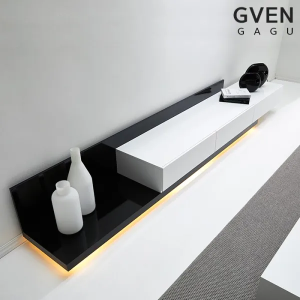 GVEN 지벤 노르마니 LED 익스텐션 모던 거실장 서랍/수납장>>TV장/거실장, 블랙화이트