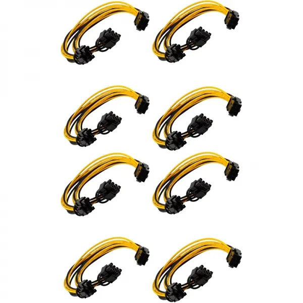 Retemporel 8Pcs 6 핀-듀얼 PCIe 8 핀(6+2) 이미지 카드 PCI 표현하다 전원 어댑터 GPU VGA Y-분배기 확장 케이블 마이닝, 1개, 옐로우 & 블랙