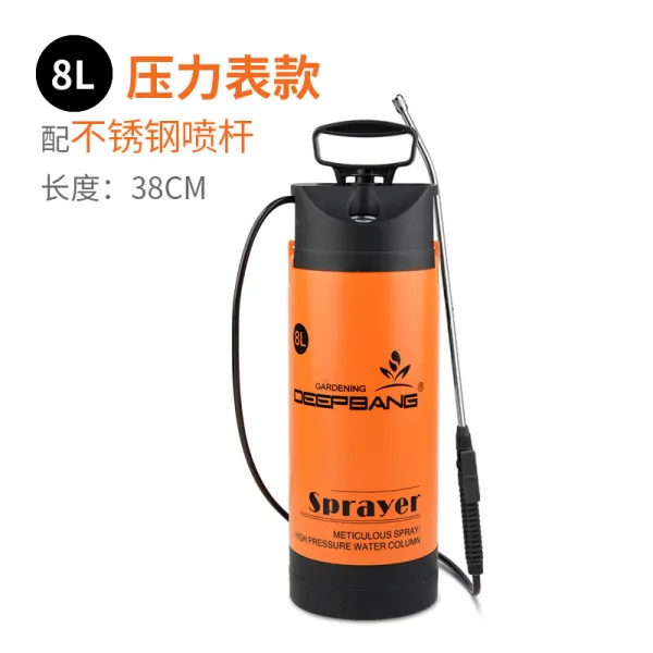 원예 분무기 수동 공기압 스프레이 가정용 급수 물조리개 농약 농원 소독 기압 기압계, 8 리터 (압력계 포함) + 스테인리스 스틸 막대개