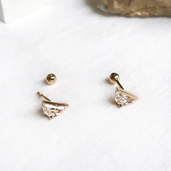 [녹다] 14k gold half circle crystal piercing(세트)