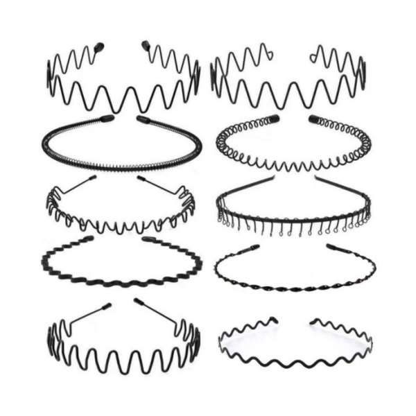 남자 헤어밴드 철 물결 쇠 스프링 세안 남자머리띠 10종세트