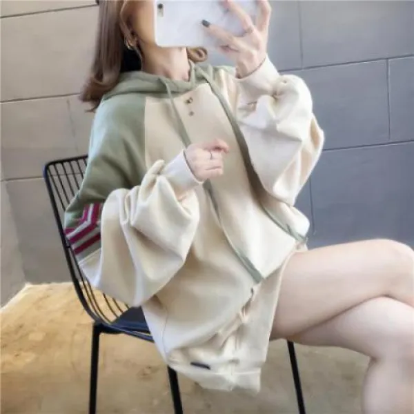 [실버캣] 여성 빅사이즈 컬러 나그랑 포인트컬러 세줄 소프트 후드티