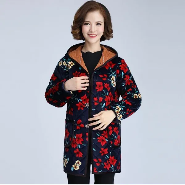가운을 입고 있다 주방 키친 앞치마 드옷커버 순면 코튼 방한 지퍼 집안일 스타일리시 여법 블루 다운, T16116 나팔꽃 3XL 야드 건의
