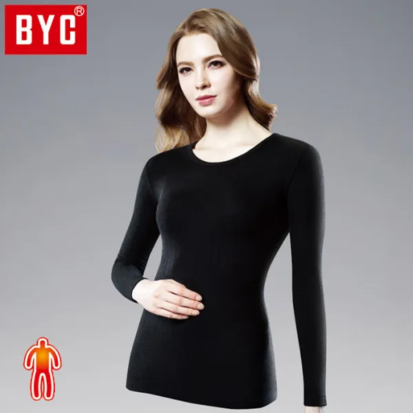 BYC 여성 메가히트 보온 긴팔티 내의 Q0128 블랙