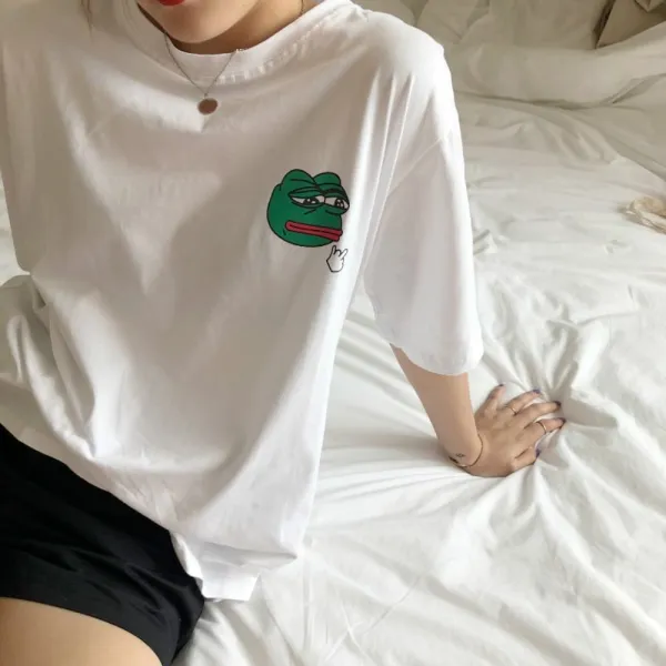 위파인더 반팔 티셔츠 여하학생한판루즈 캐릭터 개구리 프린트 반팔티에 옷매무새 인스패션