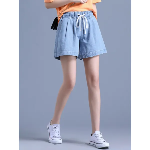 [JE108912] 허리 밴딩 데님 반바지여성여름2020신상 와이드한국판학생은 하이웨이를 걸치고 있어 날씬하고 다리가 넓적다리로 보인다