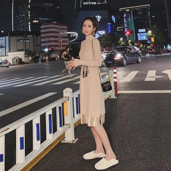 초록무역 가을신상 가을 페미닌룩 골지 폴라 슬림 원피스