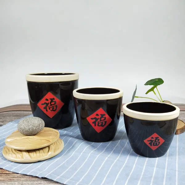 스마트영 특색 농가악 미니 물독 진열대 소품 양념통 굵은 도자기 복 글자 항아리 찻잎 블랙 큰사이즈 무덮개 5가방 주문 증