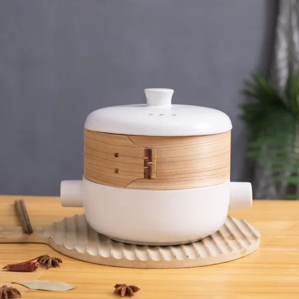 편백나무 찜기 찜냄비 찜통 떡시루 이유식 만두 호빵 떡 수육 냄비 1.5l 흰색 찜기와 대나무 찜통