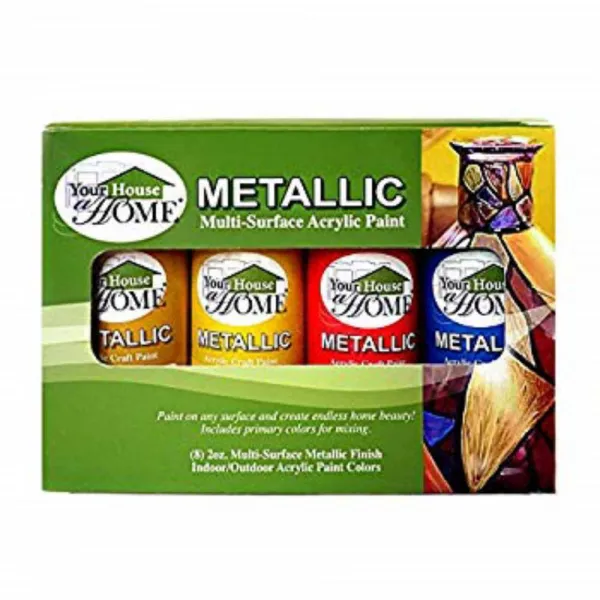 Metallic Multi-Surface Acrylic Craft Paint Set of 8 Great for Indoor/Outdoor use and Great for All Surfaces Including P