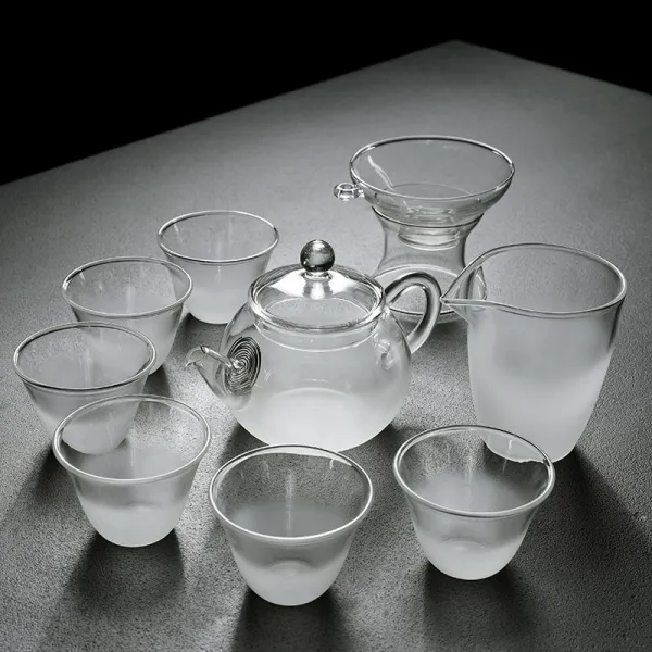 옛 망운무 스크럽 유리 쿵후 다기 찻주전자 뚜껑 그릇 품 찻잔 가정용 스모크 티팟 스모크 6컵을 1스모크