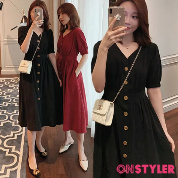 온스타일러 달고나 버튼 라인 원피스 빅사이즈 여름 반팔 빅사이즈여성