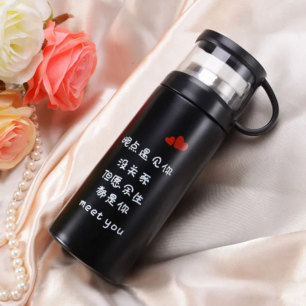 텀블러 보온컵 여성휴대 귀여운 참신한 커플용품 물컵 대용량 스테인레스 학생 심플 차컵 남성, T01-투명뚜껑 350ml블랙색 연착