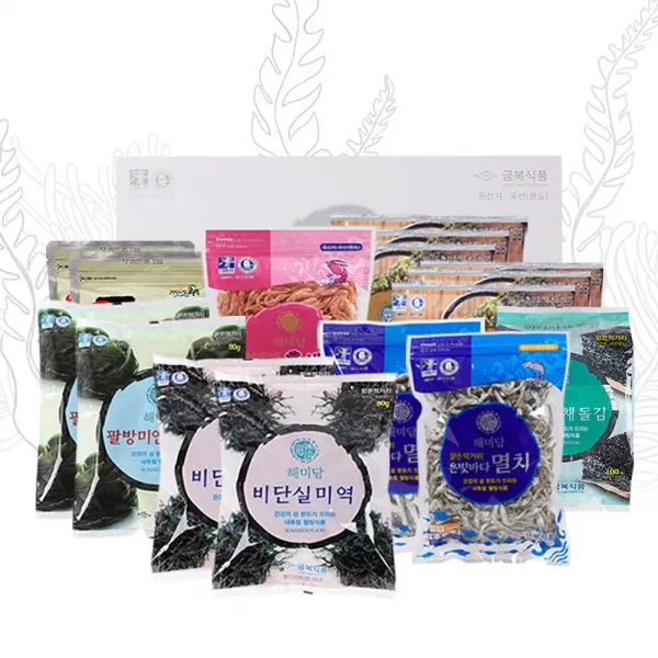 맑은먹거리 해미담선물세트 NO6 [비단실미역80g*2봉 팔방미인다시마80g*2봉.바다야채돌김100장 홍새우150g*1봉 바다야채구이김6매*6봉 대멸치250g 소멸치250g 자반60g*2봉], 99999개
