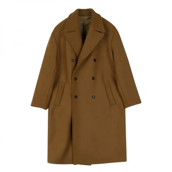 겨울모직코트 한쫓다 남성의류 가을 남자 하프기장 캐쥬얼 무릎넘어 와이드 루즈핏 두꺼운 더플 트렌치 3862585565