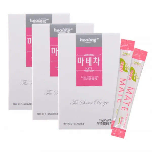 힐링 리얼 마테차 마테추출물분말 아르헨티나 클로로겐산 수용성 섬유질 전통차 사포닌 그래뉼 가공식품 영양분말 체지방개선 비타민 미네랄 무기질 다양한 영양소 온가족 건강차 현대인 영양간식, 3박스, 50포