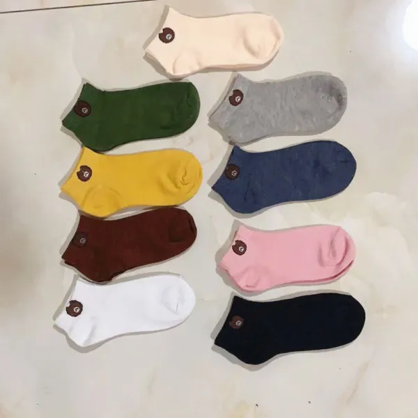 캐릭터 양말 자녀 단말 큐트 가을겨울 순면 라이트 ins 낮음 도움말, 5겹곰돌이 누우드 양말 스니커즈 1