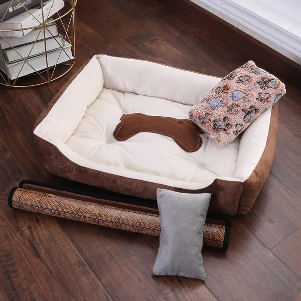 Dec.07 88번 개집 겨울 온난침대 고양이집 사계절 통용 테디 대형견 소형견 개집 개집 애견집z 45 30cm 3 근 내 애완동물 에 게 적합 카페 베이지 + 돗자리 + 담요 + 베 개 를 드 립