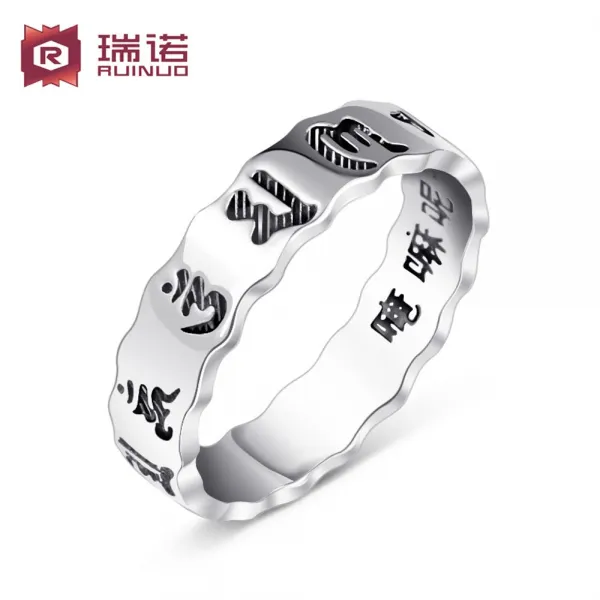 M_5e9 925 실버 남자 반지 복고풍 여섯 단어 만트라 패션 링 I_49c 925실버 여섯단어
