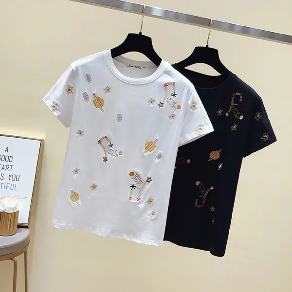  제로의옷장 여성티셔츠 우주 자수반팔티 Bg0607s15