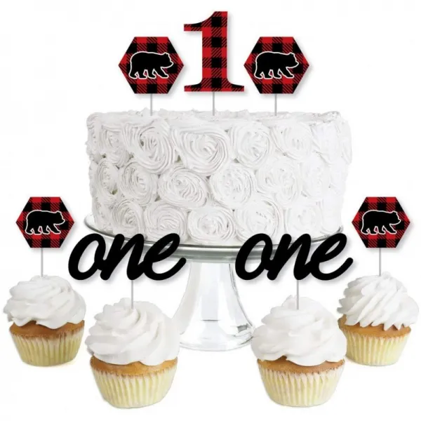 행복의 큰 점 첫 번째 생일 벌목꾼 - 플란넬 채널 - 디저트 컵케이크 토퍼 - 버팔로 프레이드 첫 번째 생일 파티 클리어 트리, 단일옵션