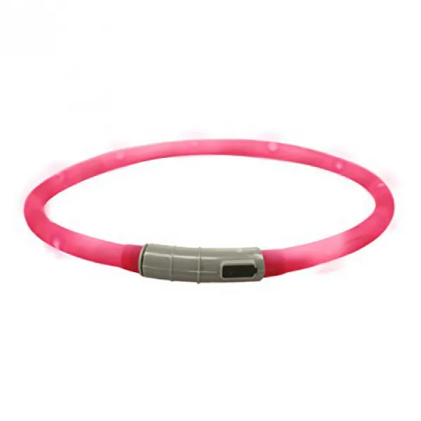 Bow Arrow USB Rechargeable Light Up Dog Collar for Night Safety with Three Flash Modes Pink 활 화살, 1