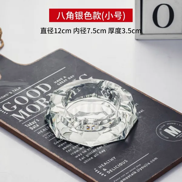 Mar.01 196번 크리스털 재떨이 라지 유리 휴대용 재떨이 창의적이고 개성적인 트렌드 재떨이 사무실 가정용 거실Z, 팔각 실 버 (스 몰)
