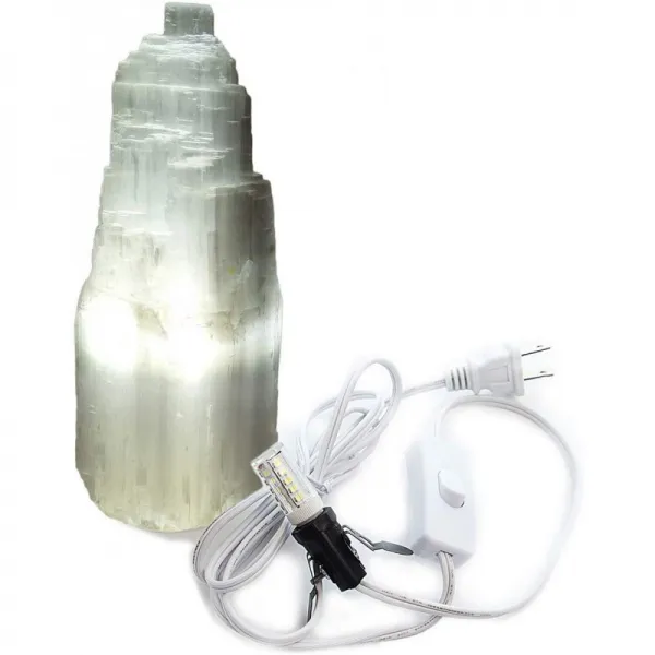 AMOYSTONE 천연 Selenite 크리스탈 램프 화이트 보석 마천루 손 새겨진 램프 7-8 