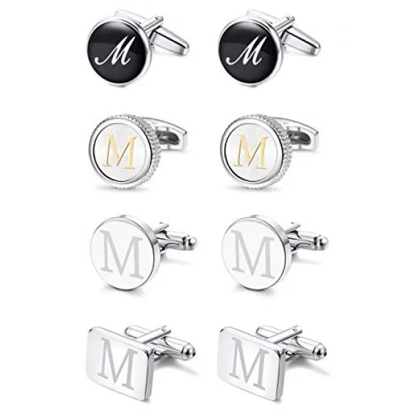LOYALLOOK 4 쌍 남성 초기 편지 셔츠 커프스 단추 새겨진 셔츠 커프스 단추 알파벳 세트 패션 현혹 턱시도 커프스 단추 비즈니스 웨딩 아