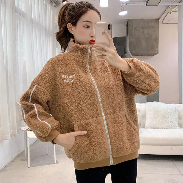 자체브랜드 여자 여성 심플 뽀글이 양털후리스 집업 플리스자켓