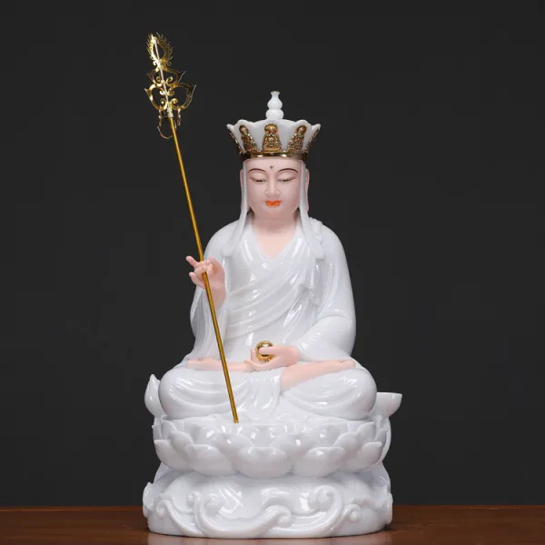 Fusheng 동쪽 부처님 동상 솔리드 흰색 대리석 Guanyin 보살 부처님 동상 가정용 Saha Sansheng Quantang 부처님 동상 전용, Jizo 솔리드 비취, 12인치