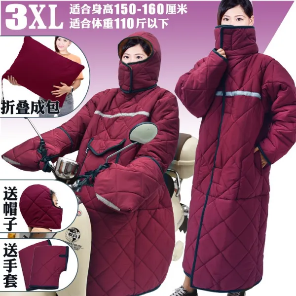 배달 오토바이 워머 바람막이 전기병차는 바람막이 옷을 뒤집어 입고 수동적으로 기모노를 더하, 코트-통빵/배달모자-3XL주홍
