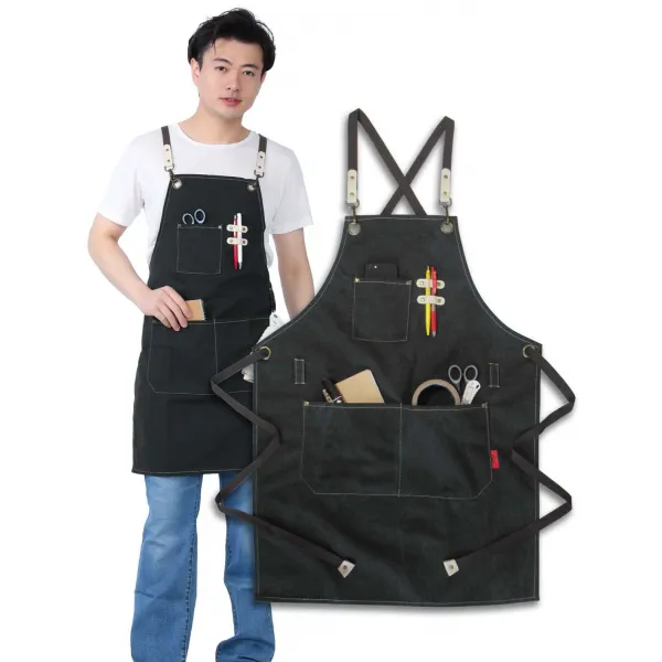 앞치마 작업용 [3 점 고정으로 어깨끈이 떨어지기 어렵다] 작업용 앞치마 캔버스 소재 원예 남성 남녀 겸용 여성 프리 사이즈 세련된 카페 Auxi (아쿠지) (블랙)