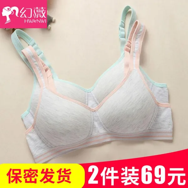 판타지소녀 브라 면발 중고교생 소녀 속옷 귀여운 운동형 브라 W1143 연분홍 + 연회색 브라 총 2점 80(36)AB 통배, 단일상품