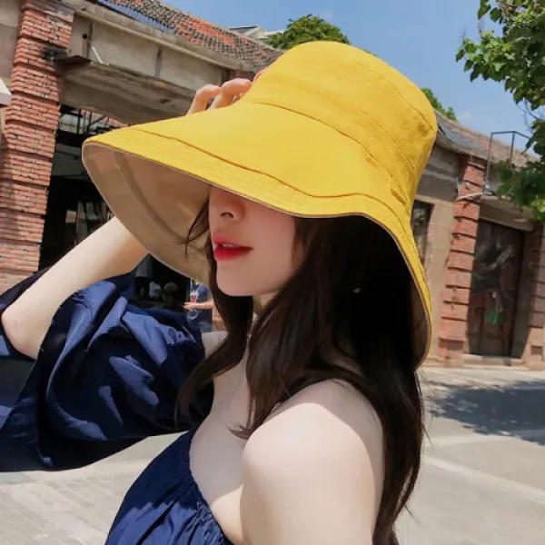 하천성인 여자 어브캡 한겨레 연예계 등산모자 여름계 선탠 후드 차양 모자 선탠해변은 여사춘여름태양모자 외양모자 두 가지 노란색을 접을 수 있다.(1669)