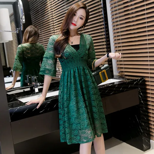 도깨비몰 여성 여름 박시 브이넥 레이스 A라인 슬림핏 스커트