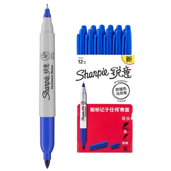 예심 (Sharpie) 막펜 투톱 블랙 마크 펜스 미국 수입 탈색 방지 학생 만화 디자인 막펜 세트/박스 블루