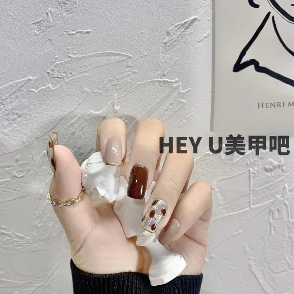 프렌치시크 레오파드 광요법 레터링네일아트 완제품 무드 웨어러블 핸드메이드 리필팁 스티커패치 탈착, 사이즈 불가 눈짐작함 불가 참고 타인