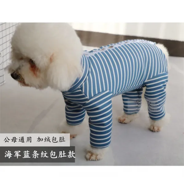 와이유 강아지옷 추동 테디는 베어하운드보다 기모 네발 달린 옷 암캐가, 네이비 스트라이프 기모(속싸보)