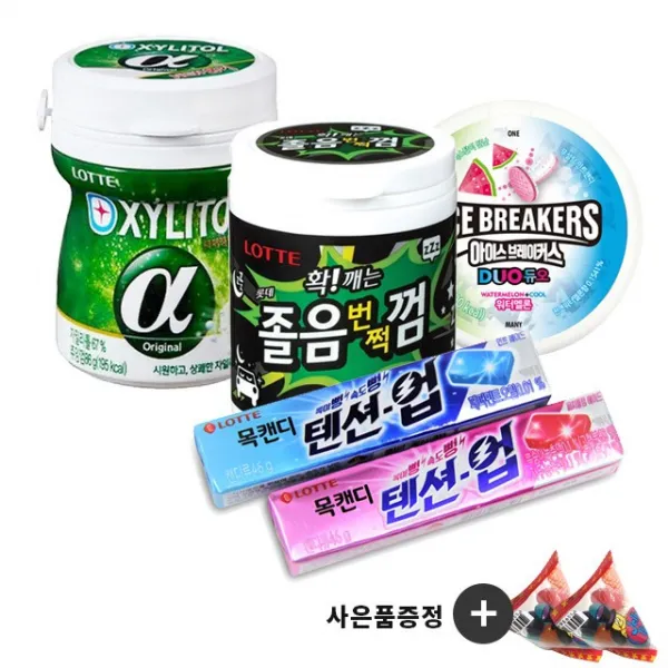 롯데 정신번쩍세트! 졸음번쩍껌+목캔디2종+자일리톨알파용기+아이스브레이커스+사은품증정, 1개