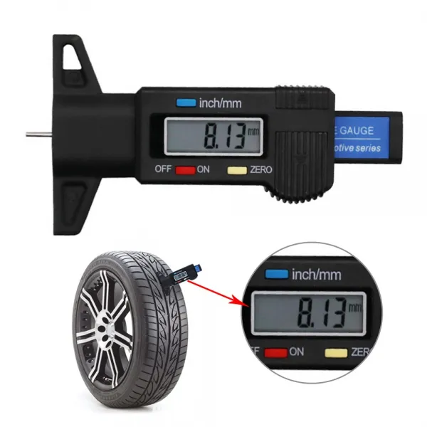 Digital 타이어마모게이지 타이어 깊이 게이지 두께 측정 홈 교환 수명측정, 블랙