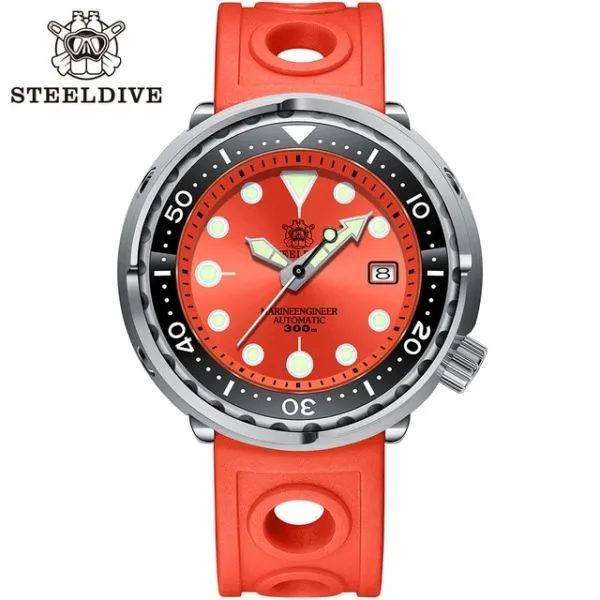 참치 클래식 오렌지 시계 남자 STEELDIVE SD1975C 여러 가지 빛깔의 빛나는 기계식 300M 방수 NH35 다이버 손목, 75-OR OR With Logo