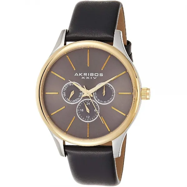 Akribos Xxiv 정품 가죽 시계에 다기능 크로노 그래프 남성 시계 3 서브 다이얼 합병증 Ak870
