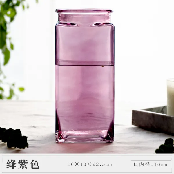 심플 스퀘어 유리 꽃병 ins 바람 투명 북유럽 수배병 진열품 꽃꽂이 기 거실 컬러 드라이, 어두운퍼플 작은사이즈