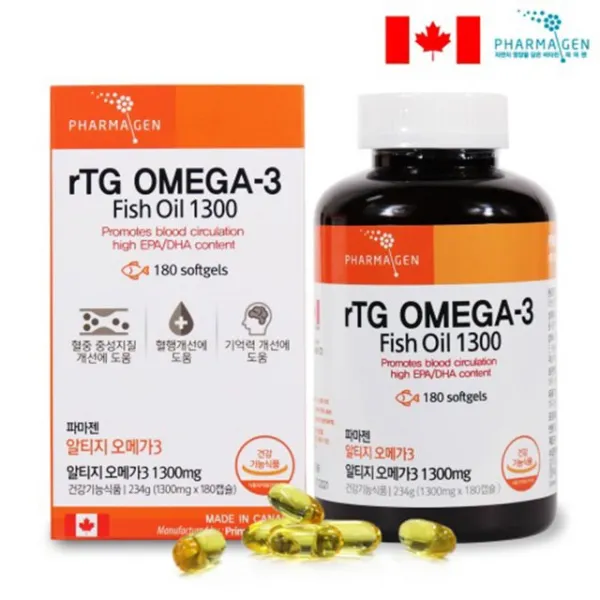 파마젠 알티지 오메가3 혈행개선 눈영양제 기억력 개선 노안개선제 눈에좋은식품 오메가3식품 피쉬오일 정제어유 소형어류 멸치 Rtg형 노년영양제 효도선물 눈건강 180캡슐 1300mg