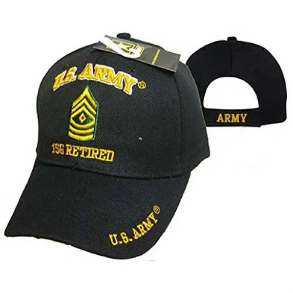미 육군 1SG 퇴역 군용 블랙 자수 캡 모자 560E U.S. Army 1SG Retired Mili