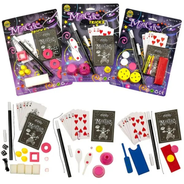 kicko magic playset-6 팩 기본 마술사 장비-지팡이 카드 데크 끈 야심 찬 환영사에게 이상적인 생일, 상세 설명 참조0