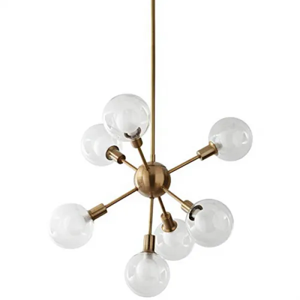 Rivet Mid-Century Modern Chandelier 24”H With Bulb Gold with Glass Globes 리벳 중반 세기 현대 샹들리에 24 ”H, 1