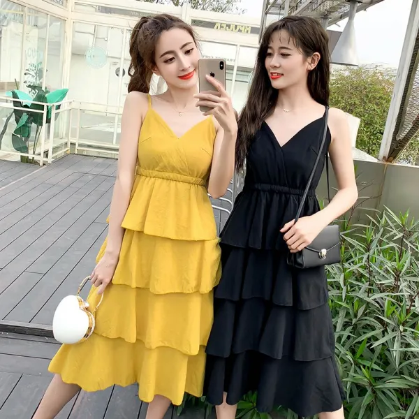 패션이루 나시 민소매 캉캉 원피스 롱 캐주얼 여름 여성 슬림